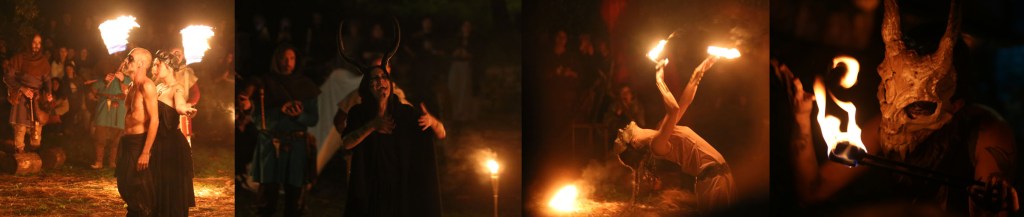 Ritual de fogo dos Ophiussa Fire Theatre no Samhain Fire Fest 2025 em Sintra Portugal