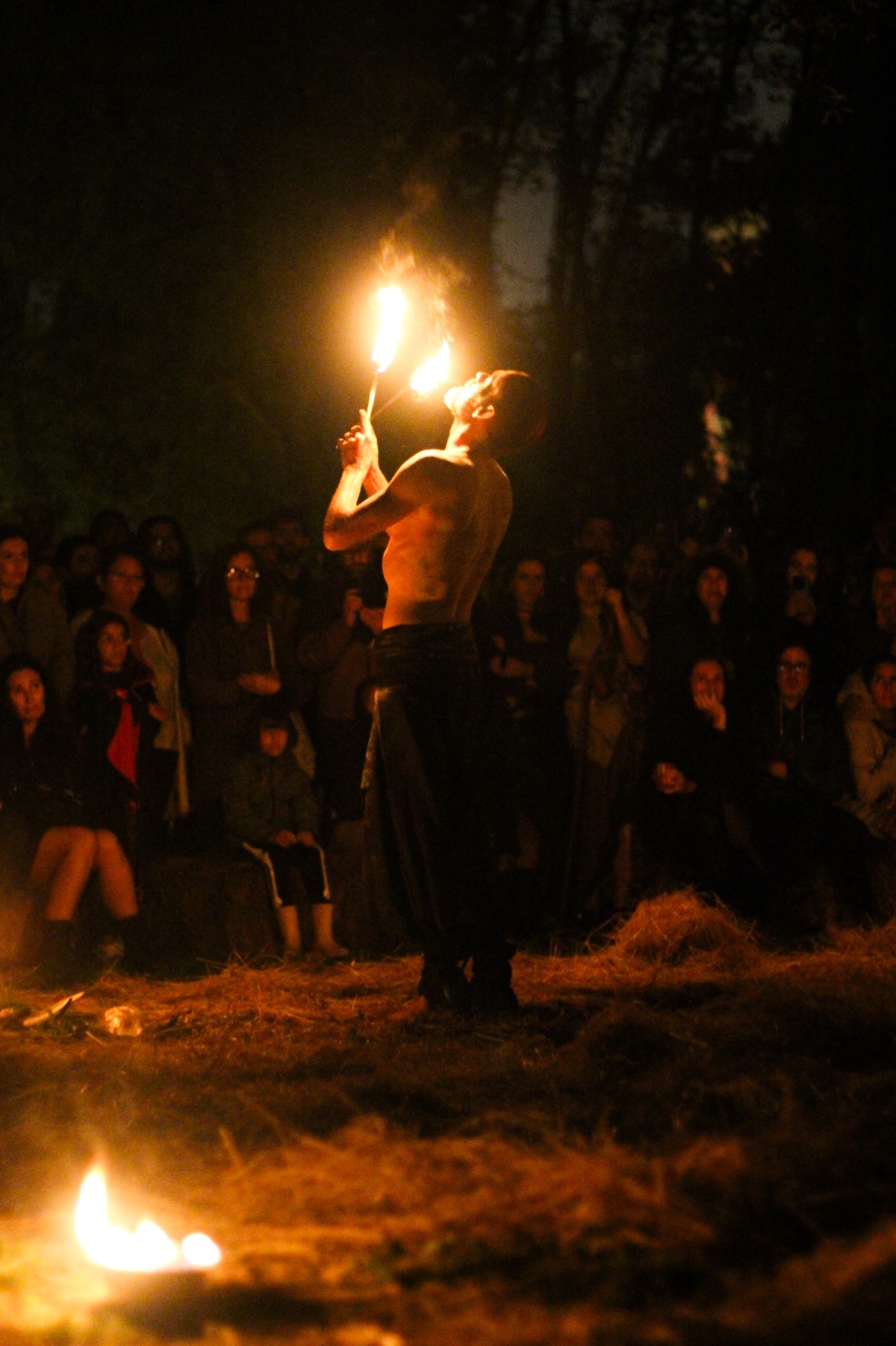 Ritual de fogo dos Ophiussa Fire Theatre no Samhain Fire Fest 2025 em Sintra Portugal